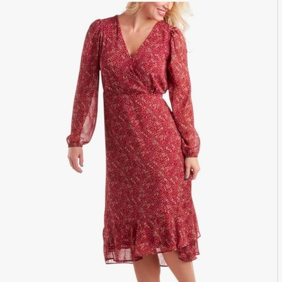 Lucky Brand Dresses & Skirts - Lucky Brand Red Printed V-Neck Midi Dress